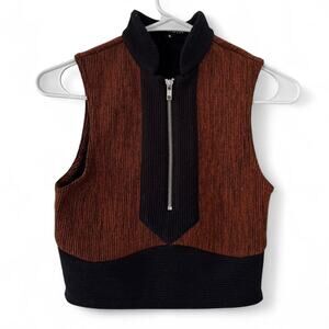 I.AM.GIA orange and black cropped corduroy zip-up top size S